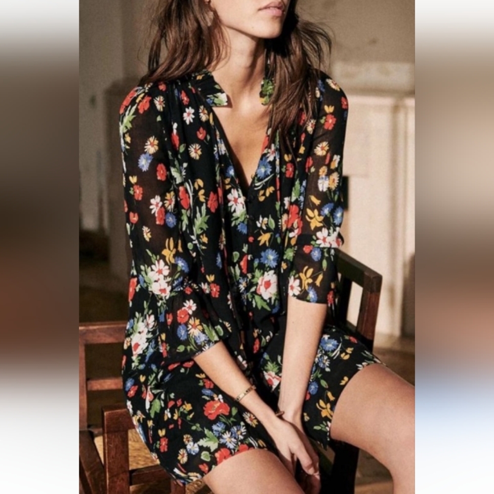 Sezane India Dress Black Floral 36
